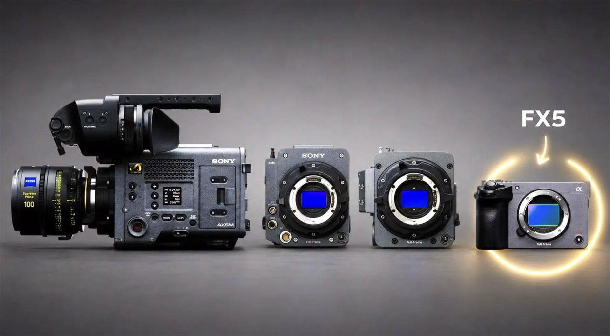 Повнокадрова кінокамера Sony FX5 поруч із флагманським кінематографічним корпусом Sony Venice 2